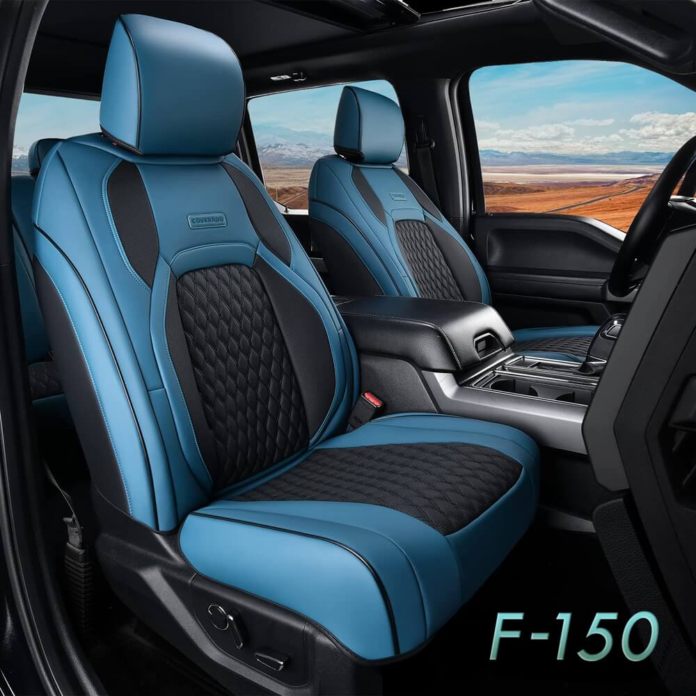 Fit 2015-2024 F150, 2017-2024 F250 F350 Crew Cab Coverado Custom Seat Covers Front and Back Waterproof 5 Seats Faux Leather Full Coverage Seat Protectors