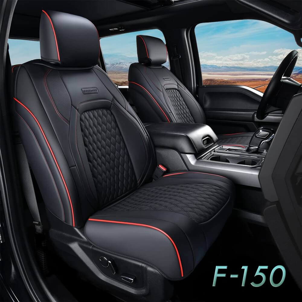 Fit 2015-2024 F150, 2017-2024 F250 F350 Crew Cab Coverado Custom Seat Covers Front and Back Waterproof 5 Seats Faux Leather Full Coverage Seat Protectors