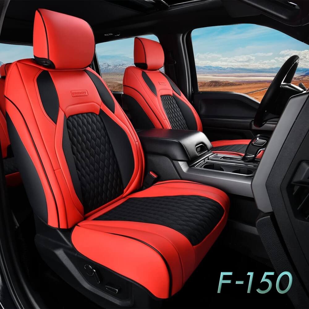 Fit 2015-2024 F150, 2017-2024 F250 F350 Crew Cab Coverado Custom Seat Covers Front and Back Waterproof 5 Seats Faux Leather Full Coverage Seat Protectors