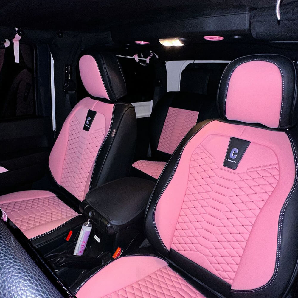 Coverado 5 Seats Full Set Car Seat Covers Fabric & Leather Front and Back Auto Seat Protectors Universal Fit