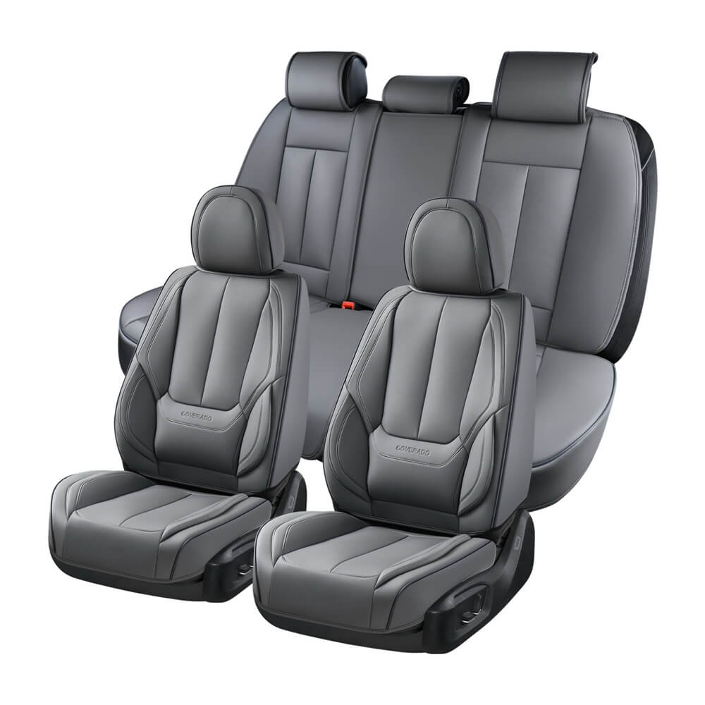 5 Seats Coverado Car Seat Covers for Cars Front and Rear Full Set with Lumbar Support Premium Leather Waterproof Auto Seat ProtectorsUniversal Fit