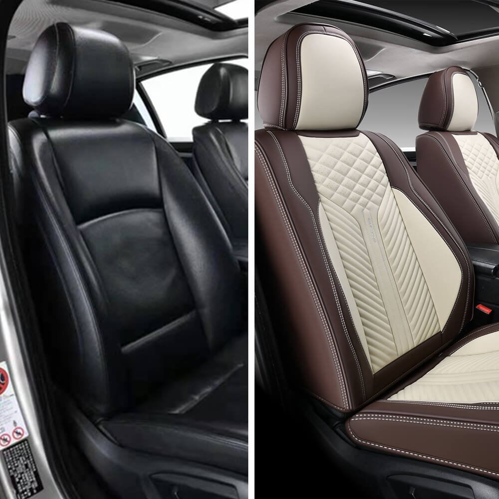 Coverado Front and Back Seat Covers Premium Leather Classic Contrast Color Water Resistant Auto Seat Protectors Universal Fit