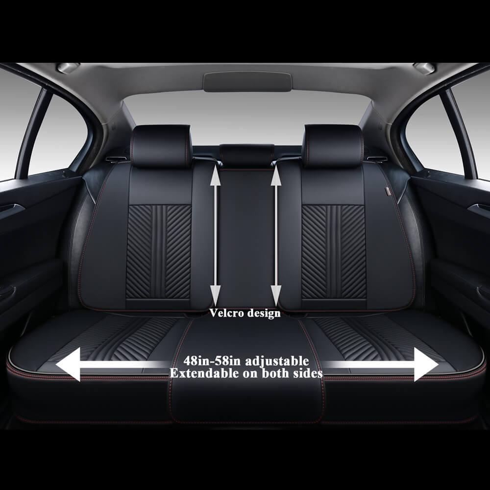 Coverado Front and Back Seat Covers Premium Leather Classic Contrast Color Water Resistant Auto Seat Protectors Universal Fit