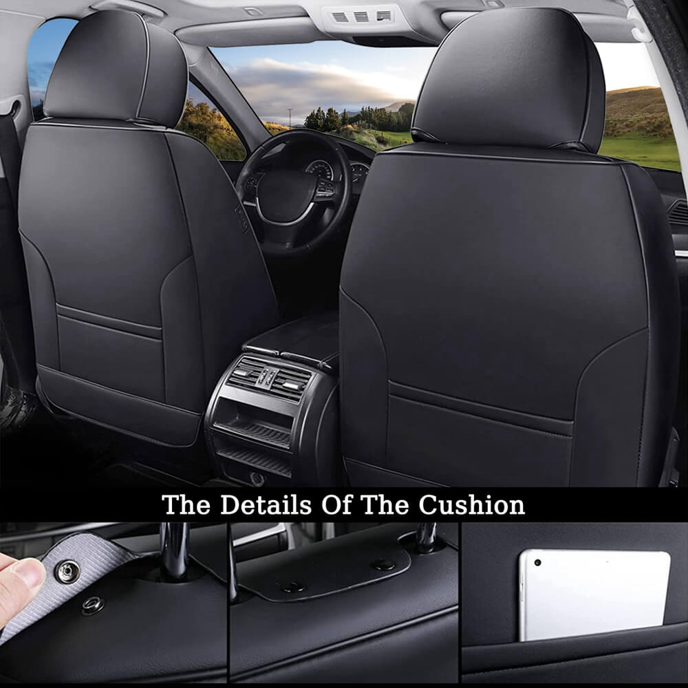 Coverado Seat Covers Full Set, 5 Seats Seat Covers For Cars, Waterproof Nappa Leather Car Seat Covers With Head Pillow, Seat Protectors Car Seat Cushion Universal Fit For Most Cars (Black&Gray - View #9