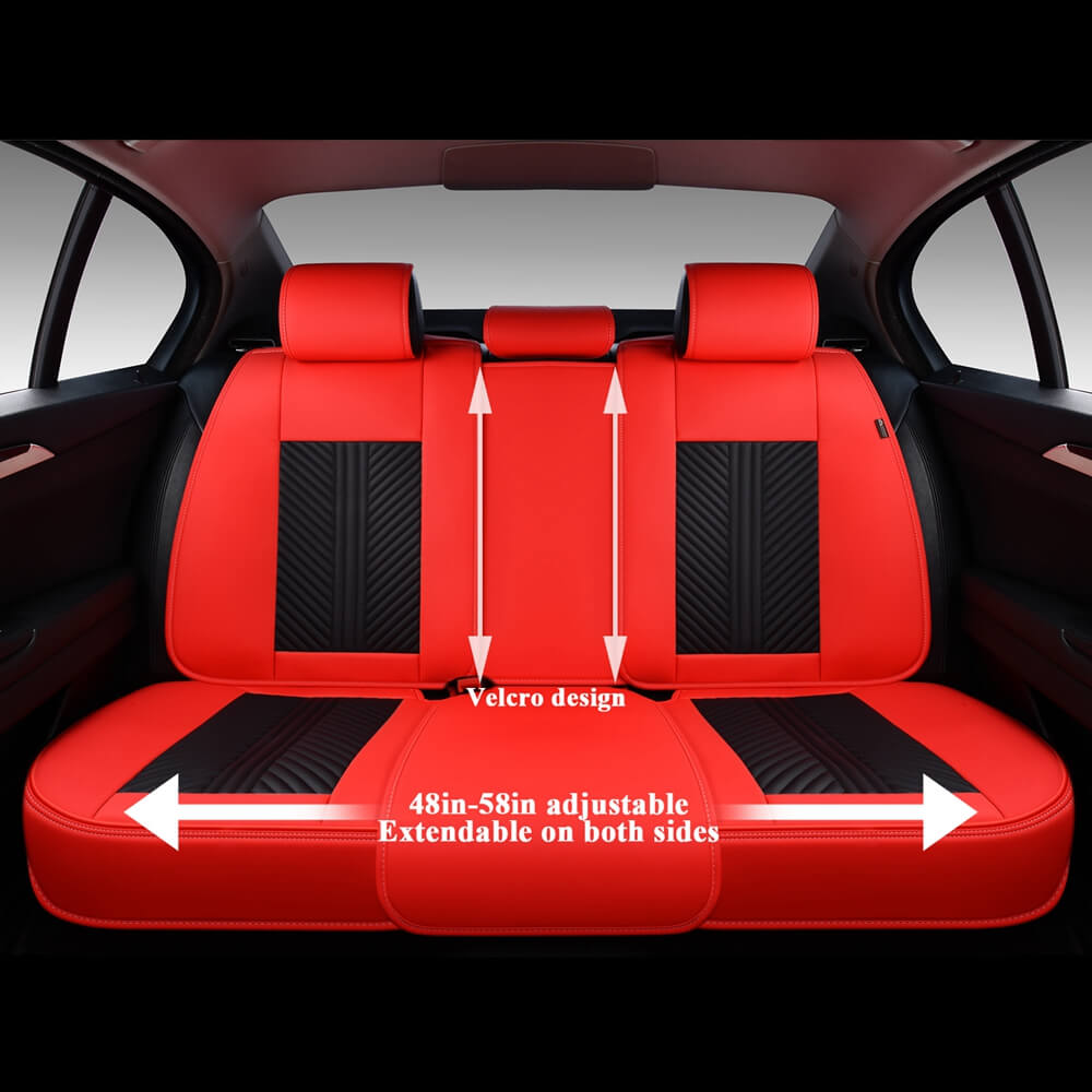 Coverado Front and Back Seat Covers Premium Leather Classic Contrast Color Water Resistant Auto Seat Protectors Universal Fit