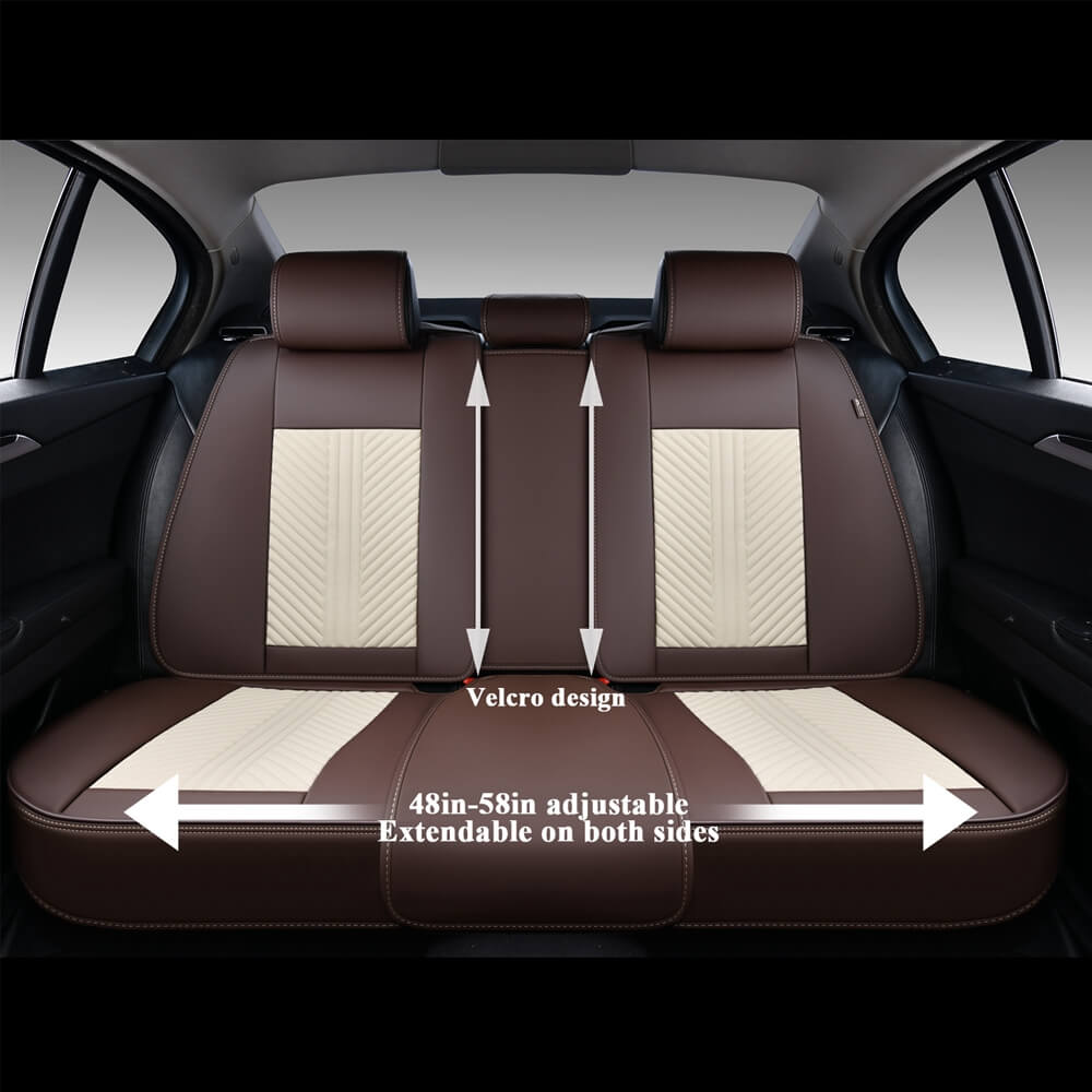 Coverado Front and Back Seat Covers Premium Leather Classic Contrast Color Water Resistant Auto Seat Protectors Universal Fit
