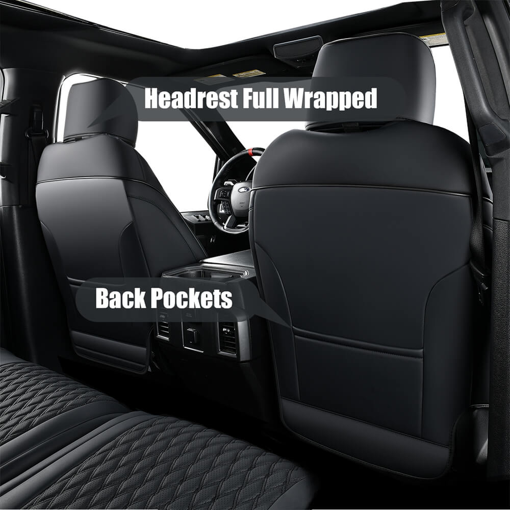Fit 2015-2024 F150, 2017-2024 F250 F350 Crew Cab Coverado Custom Seat Covers Front and Back Waterproof 5 Seats Faux Leather Full Coverage Seat Protectors