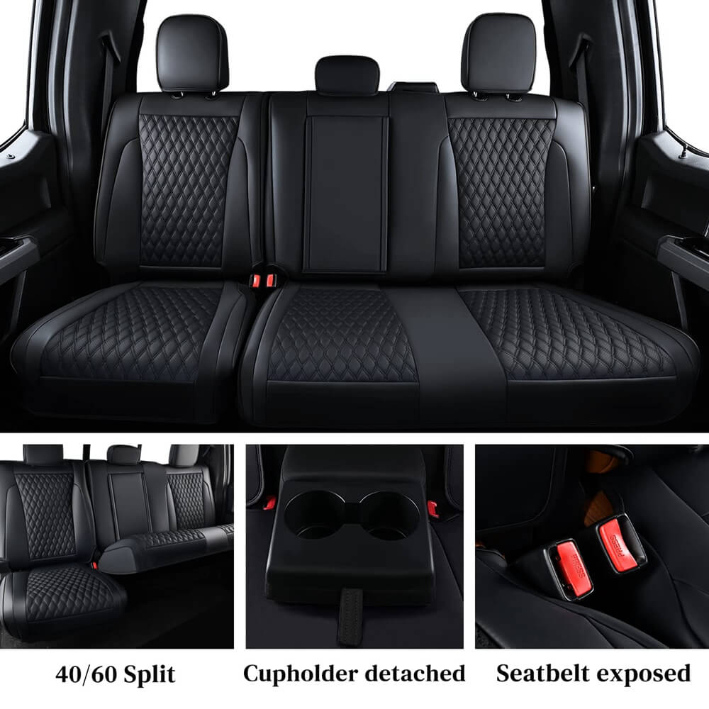 Fit 2015-2024 F150, 2017-2024 F250 F350 Crew Cab Coverado Custom Seat Covers Front and Back Waterproof 5 Seats Faux Leather Full Coverage Seat Protectors