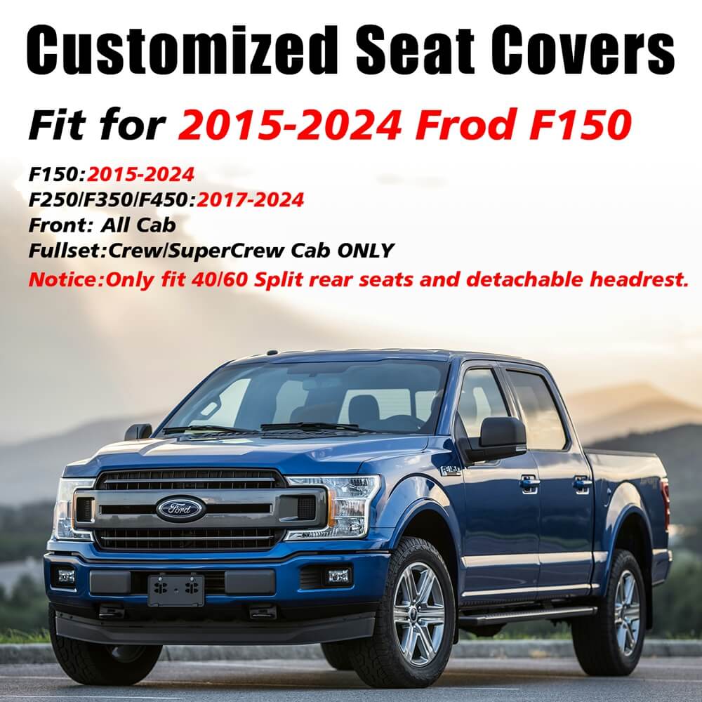 Fit 2015-2024 F150, 2017-2024 F250 F350 Crew Cab Coverado Custom Seat Covers Front and Back Waterproof 5 Seats Faux Leather Full Coverage Seat Protectors