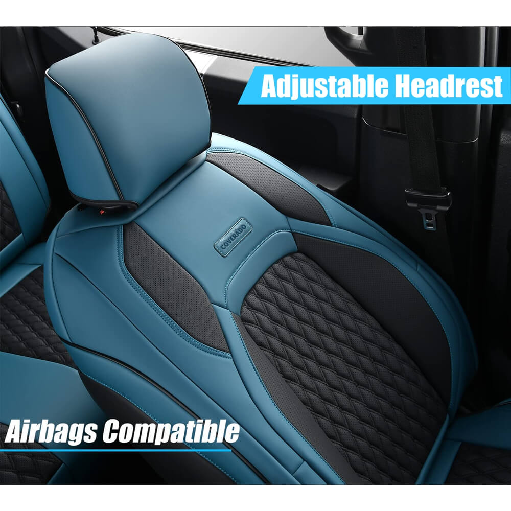 Fit 2015-2024 F150, 2017-2024 F250 F350 Crew Cab Coverado Custom Seat Covers Front and Back Waterproof 5 Seats Faux Leather Full Coverage Seat Protectors