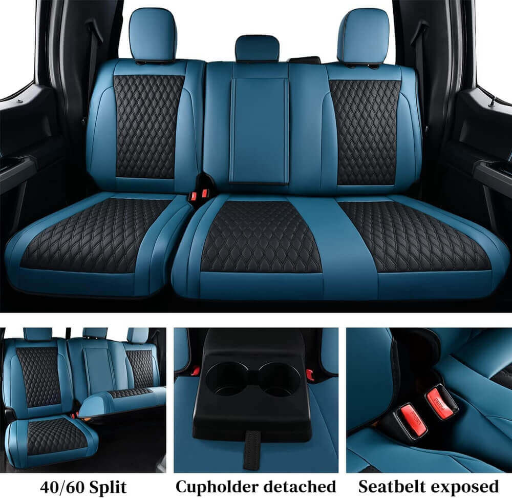 Fit 2015-2024 F150, 2017-2024 F250 F350 Crew Cab Coverado Custom Seat Covers Front and Back Waterproof 5 Seats Faux Leather Full Coverage Seat Protectors
