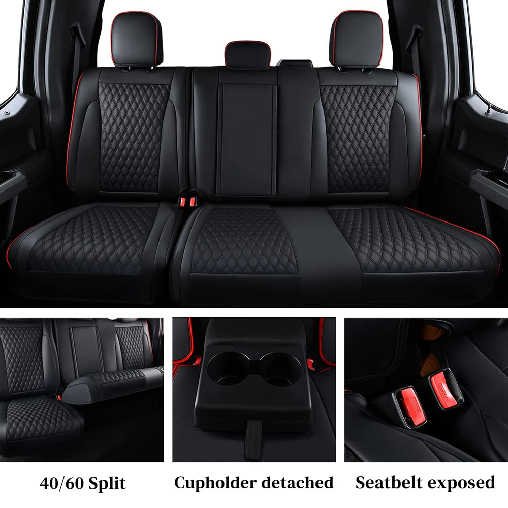 Fit 2015-2024 F150, 2017-2024 F250 F350 Crew Cab Coverado Custom Seat Covers Front and Back Waterproof 5 Seats Faux Leather Full Coverage Seat Protectors