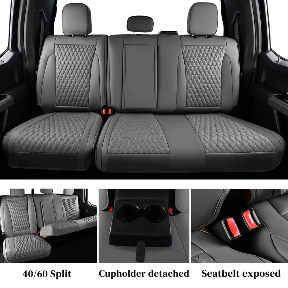 Fit 2015-2024 F150, 2017-2024 F250 F350 Crew Cab Coverado Custom Seat Covers Front and Back Waterproof 5 Seats Faux Leather Full Coverage Seat Protectors