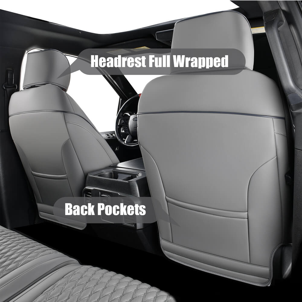 Fit 2015-2024 F150, 2017-2024 F250 F350 Crew Cab Coverado Custom Seat Covers Front and Back Waterproof 5 Seats Faux Leather Full Coverage Seat Protectors