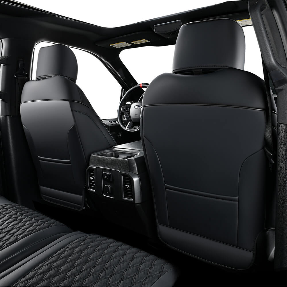 Coverado 2009-2023 Ram 1500, 2010-2024 Ram 2500 3500 Crew Cab Custom Fit Seat Covers Leather Full Coverage Auto Seat Protector with Concave Front, Split Curved Back/ Flat Back Seats