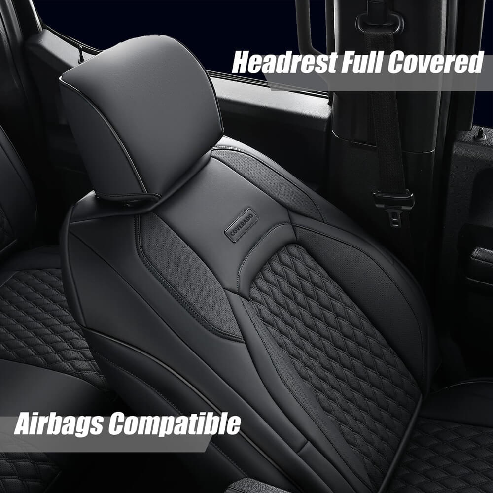 Coverado 2009-2023 Ram 1500, 2010-2024 Ram 2500 3500 Crew Cab Custom Fit Seat Covers Leather Full Coverage Auto Seat Protector with Concave Front, Split Curved Back/ Flat Back Seats