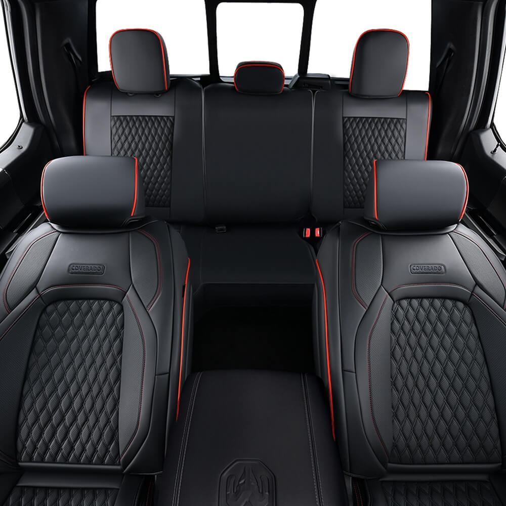 Coverado 2009-2023 Ram 1500, 2010-2024 Ram 2500 3500 Crew Cab Custom Fit Seat Covers Leather Full Coverage Auto Seat Protector with Concave Front, Split Curved Back/ Flat Back Seats