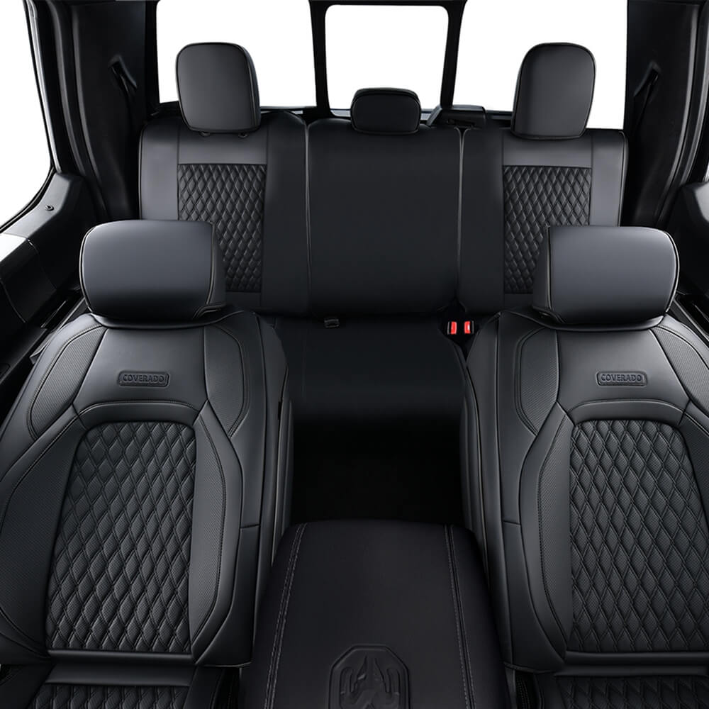 Coverado 2009-2023 Ram 1500, 2010-2024 Ram 2500 3500 Crew Cab Custom Fit Seat Covers Leather Full Coverage Auto Seat Protector with Concave Front, Split Curved Back/ Flat Back Seats