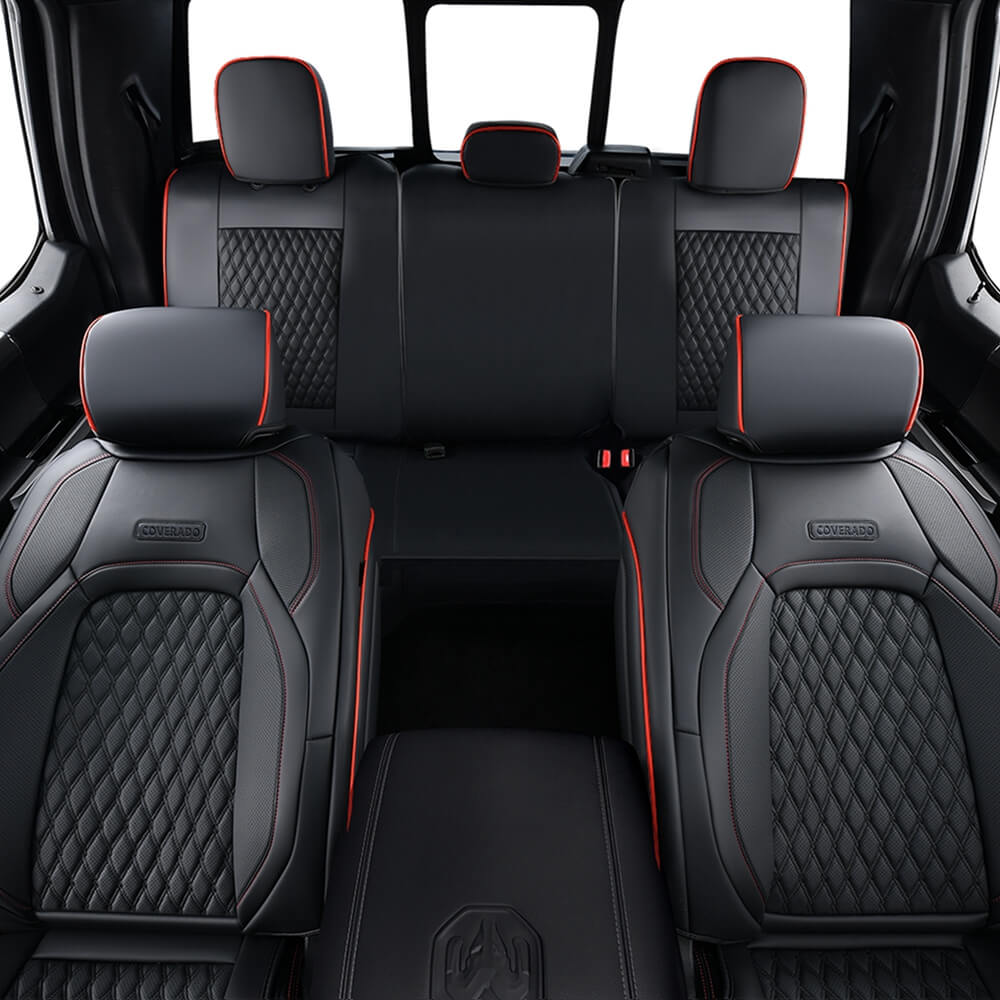 Coverado 2009-2023 Ram 1500, 2010-2024 Ram 2500 3500 Crew Cab Custom Fit Seat Covers Leather Full Coverage Auto Seat Protector with Concave Front, Split Curved Back/ Flat Back Seats