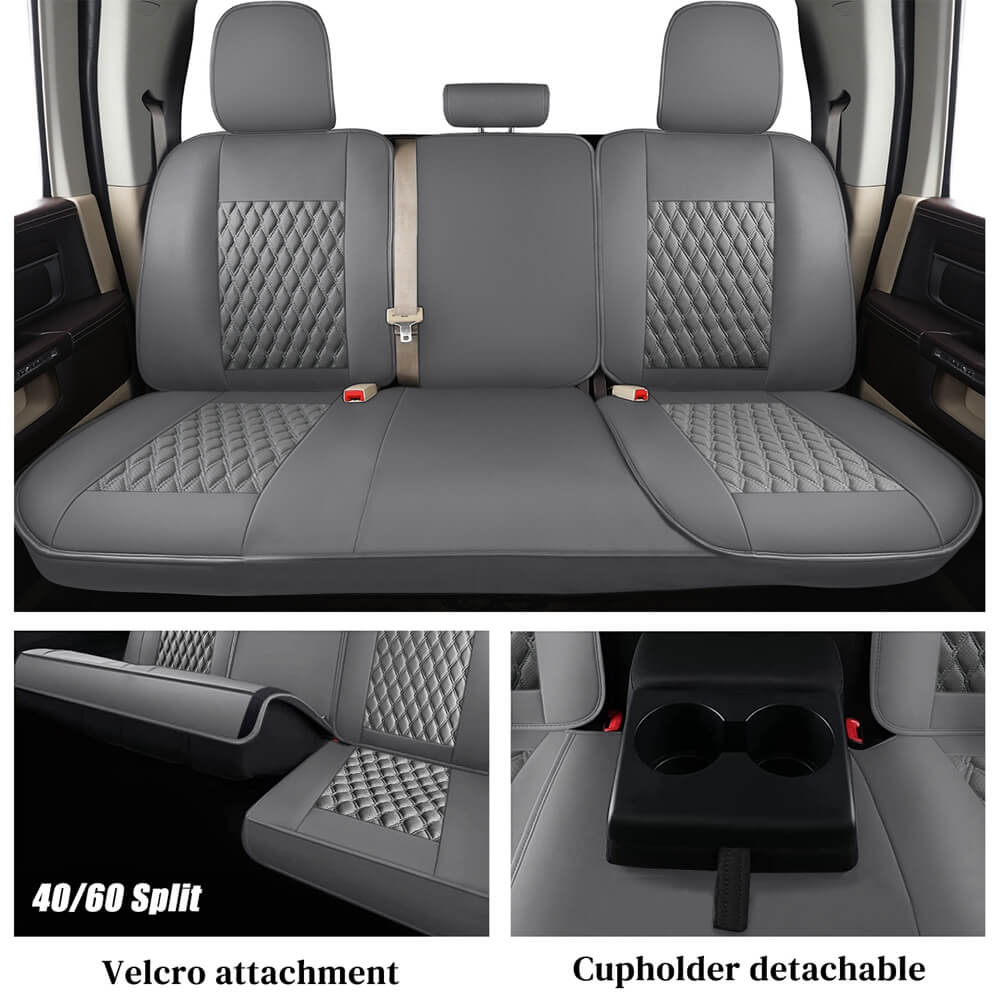 Coverado 2009-2023 Ram 1500, 2010-2024 Ram 2500 3500 Crew Cab Custom Fit Seat Covers Leather Full Coverage Auto Seat Protector with Concave Front, Split Curved Back/ Flat Back Seats