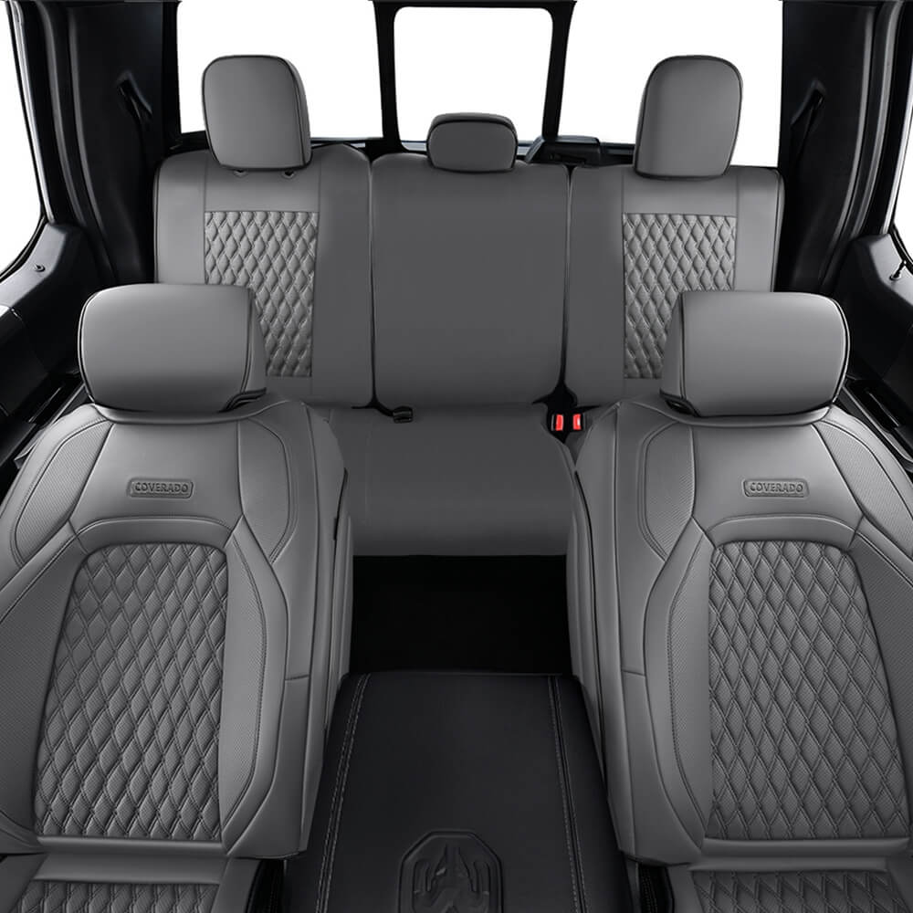 Coverado 2009-2023 Ram 1500, 2010-2024 Ram 2500 3500 Crew Cab Custom Fit Seat Covers Leather Full Coverage Auto Seat Protector with Concave Front, Split Curved Back/ Flat Back Seats
