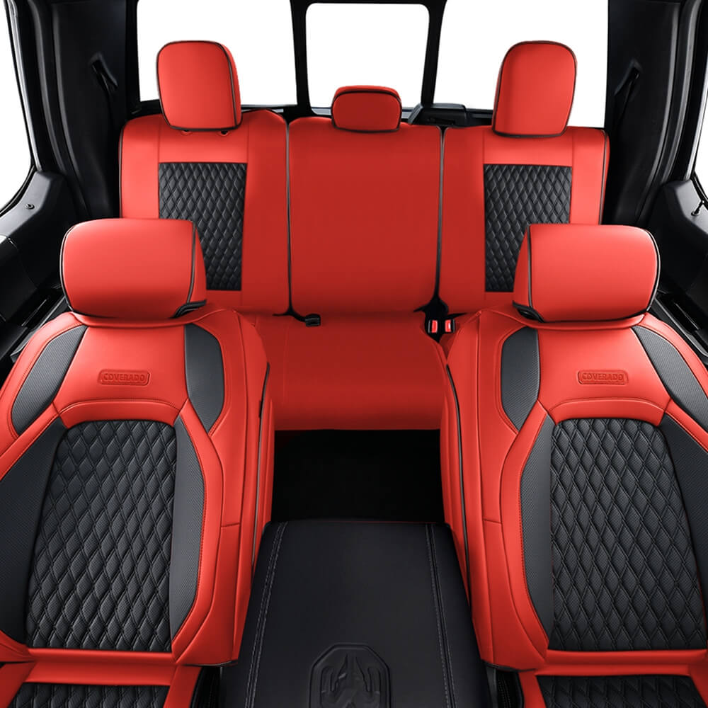 Coverado 2009-2023 Ram 1500, 2010-2024 Ram 2500 3500 Crew Cab Custom Fit Seat Covers Leather Full Coverage Auto Seat Protector with Concave Front, Split Curved Back/ Flat Back Seats