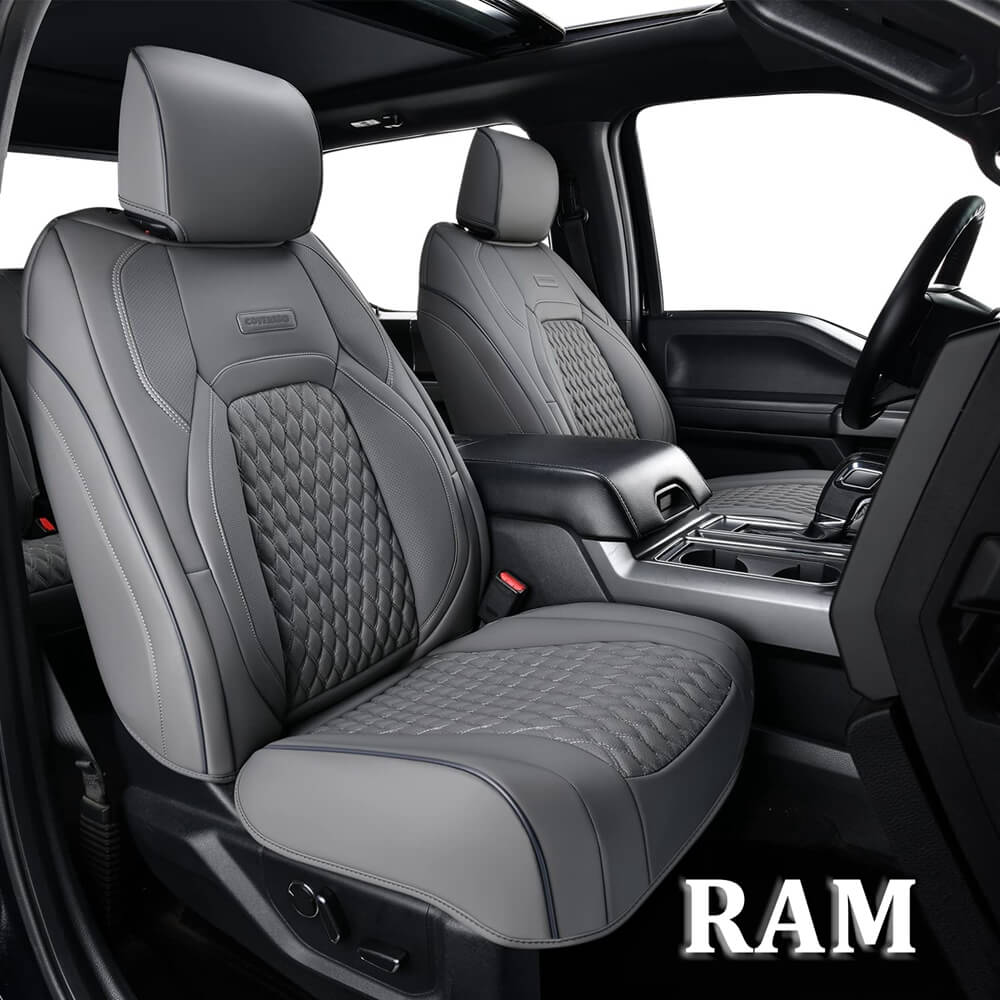 Coverado 2009-2023 Ram 1500, 2010-2024 Ram 2500 3500 Crew Cab Custom Fit Seat Covers Leather Full Coverage Auto Seat Protector with Concave Front, Split Curved Back/ Flat Back Seats
