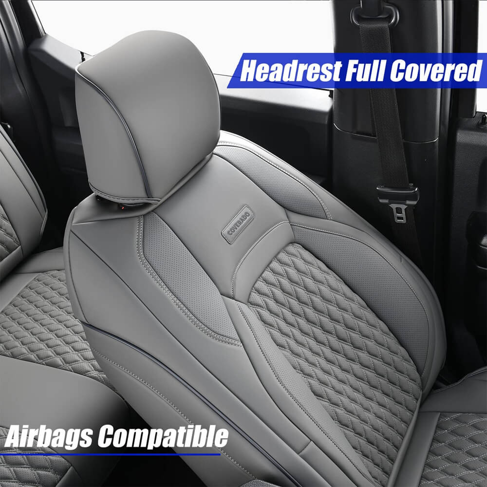 Coverado 2009-2023 Ram 1500, 2010-2024 Ram 2500 3500 Crew Cab Custom Fit Seat Covers Leather Full Coverage Auto Seat Protector with Concave Front, Split Curved Back/ Flat Back Seats