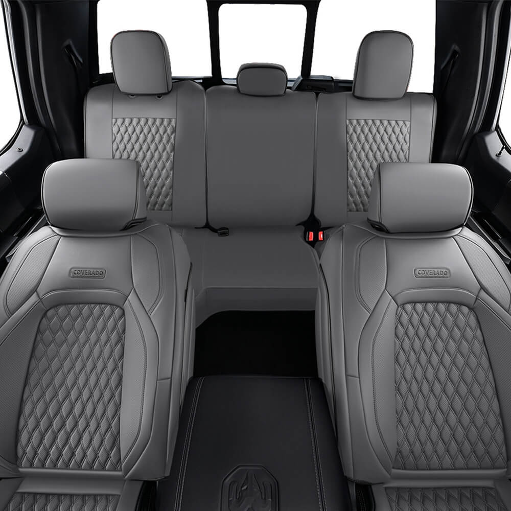 Coverado 2009-2023 Ram 1500, 2010-2024 Ram 2500 3500 Crew Cab Custom Fit Seat Covers Leather Full Coverage Auto Seat Protector with Concave Front, Split Curved Back/ Flat Back Seats
