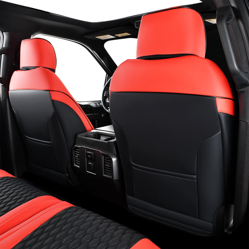 Coverado 2009-2023 Ram 1500, 2010-2024 Ram 2500 3500 Crew Cab Custom Fit Seat Covers Leather Full Coverage Auto Seat Protector with Concave Front, Split Curved Back/ Flat Back Seats
