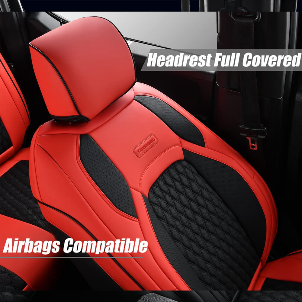 Coverado 2009-2023 Ram 1500, 2010-2024 Ram 2500 3500 Crew Cab Custom Fit Seat Covers Leather Full Coverage Auto Seat Protector with Concave Front, Split Curved Back/ Flat Back Seats