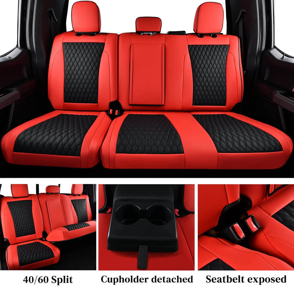 Fit 2015-2024 F150, 2017-2024 F250 F350 Crew Cab Coverado Custom Seat Covers Front and Back Waterproof 5 Seats Faux Leather Full Coverage Seat Protectors