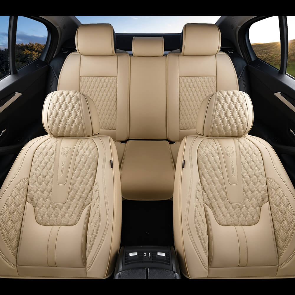 Coverado Front and Rear Car Seat Covers Universal Fit Premium Leather Water Resistant Driver Passenger Auto Seat Protectors Interior Covers