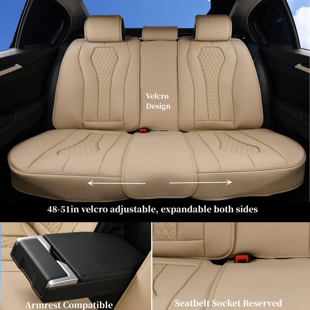 Coverado Leather Seat Covers Full Set, Premium Leatherette Car Seat Cushions Luxury Interior, Waterproof UV-Resistant Seat Protectors Universal Fit SCU21
