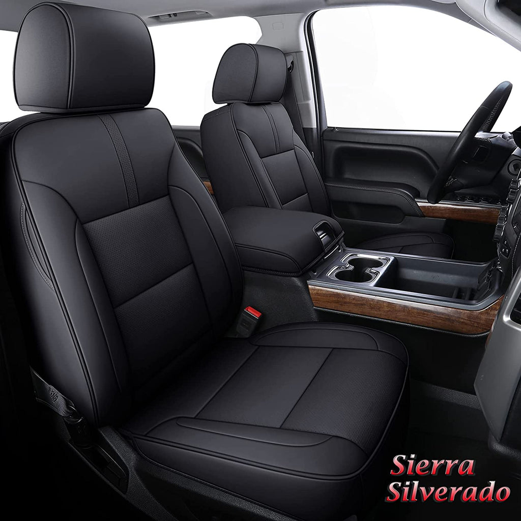 Coverado 2-Seat Custom Front Seat Covers Fit 2007-2025 1500 Chevy Silverado GMC Sierra, 2015-2025 2500HD 3500HD Crew Double Extended Cab Faux Leather Seat Cover Set