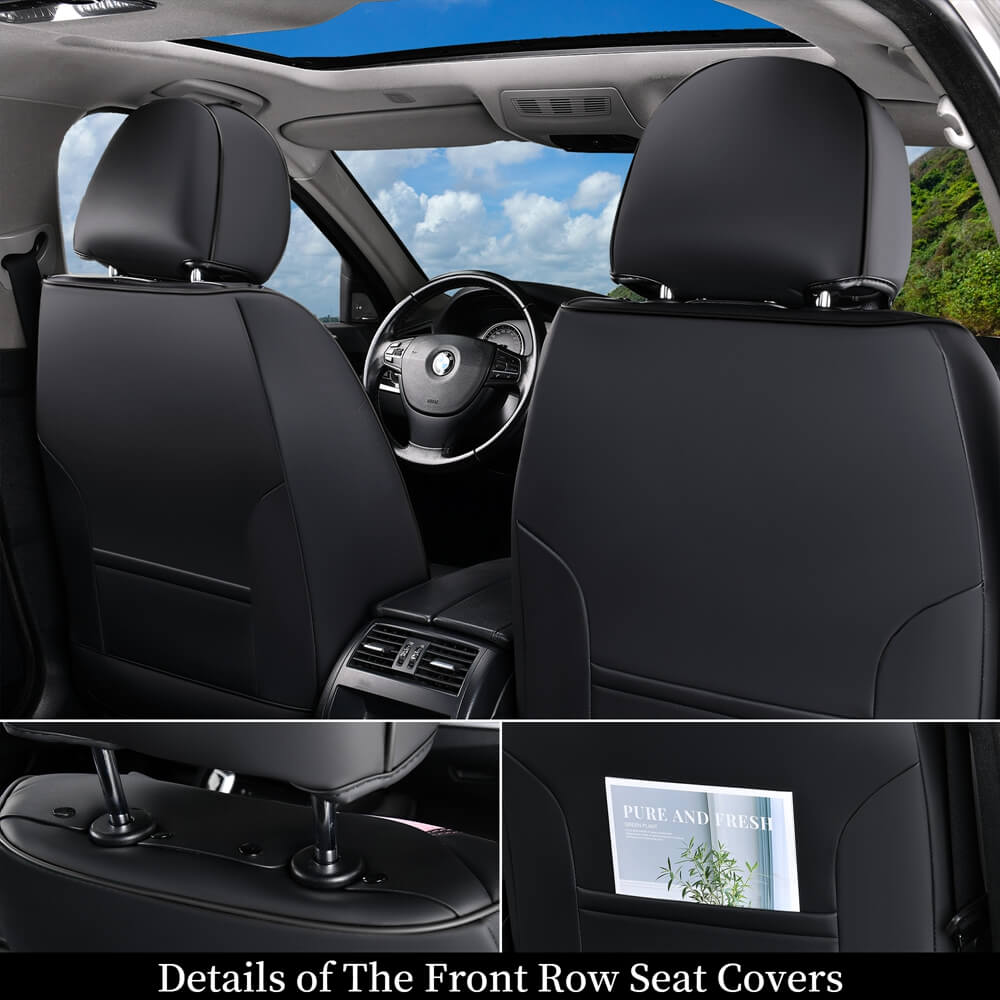 Coverado 5 Seats Full Set Car Seat Covers Fabric & Leather Front and Back Auto Seat Protectors Universal Fit