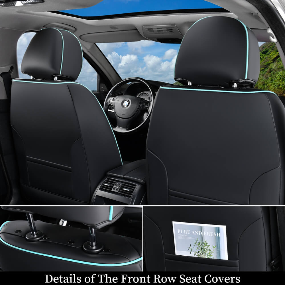 Coverado 5 Seats Full Set Car Seat Covers Fabric & Leather Front and Back Auto Seat Protectors Universal Fit