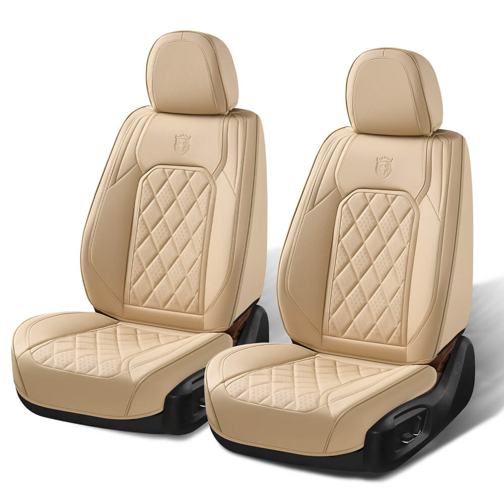 Coverado Beige Car Seat Covers for Driver and Passenger Leatherette Seat Protectors in Tan Color Comfortable Durable Auto Car Interior Covers Universal Fit
