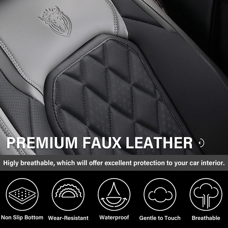 Coverado Front and Back Seat Covers Faux Leather Full Set Breathable Waterproof Seat Protectors Universal Fit