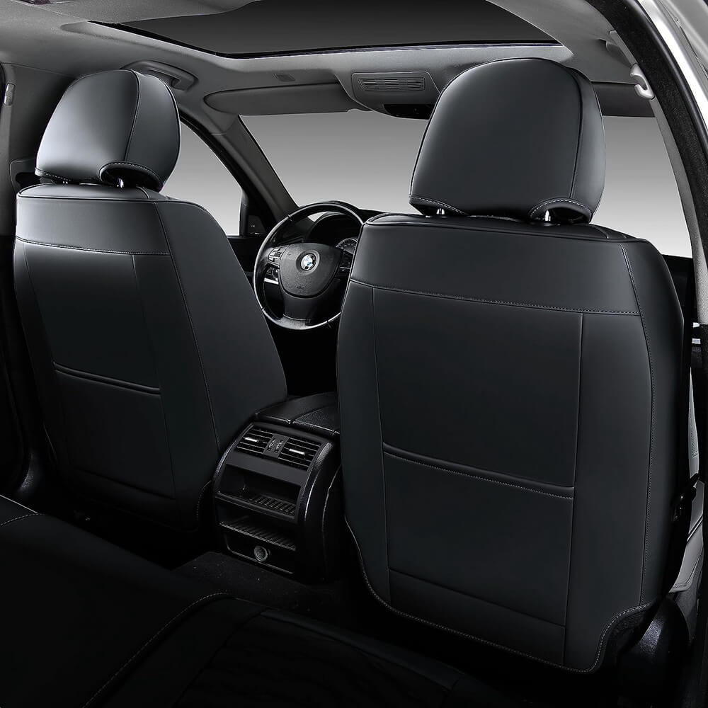 Coverado Front and Back Seat Covers Premium Leather Classic Contrast Color Water Resistant Auto Seat Protectors Universal Fit