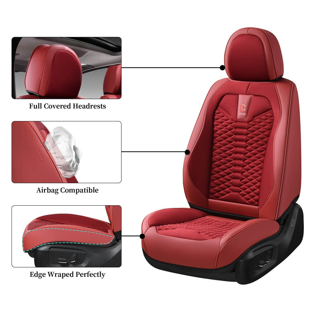Coverado 5 Seats Full Set Car Seat Covers Fabric & Leather Front and Back Auto Seat Protectors Universal Fit