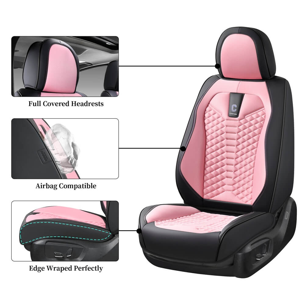 Coverado 5 Seats Full Set Car Seat Covers Fabric & Leather Front and Back Auto Seat Protectors Universal Fit