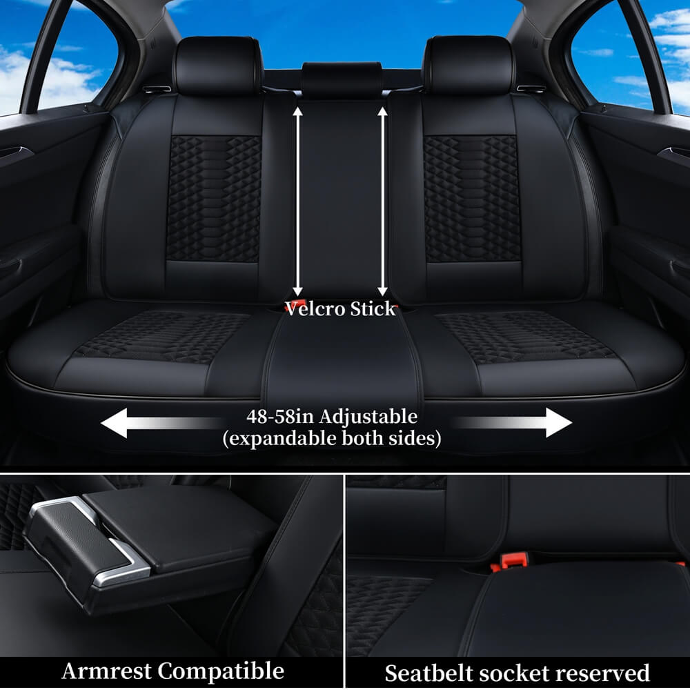 Coverado 5 Seats Full Set Car Seat Covers Fabric & Leather Front and Back Auto Seat Protectors Universal Fit