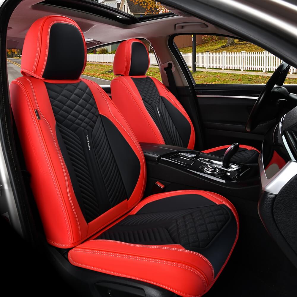 Coverado Front and Back Seat Covers Premium Leather Classic Contrast Color Water Resistant Auto Seat Protectors Universal Fit