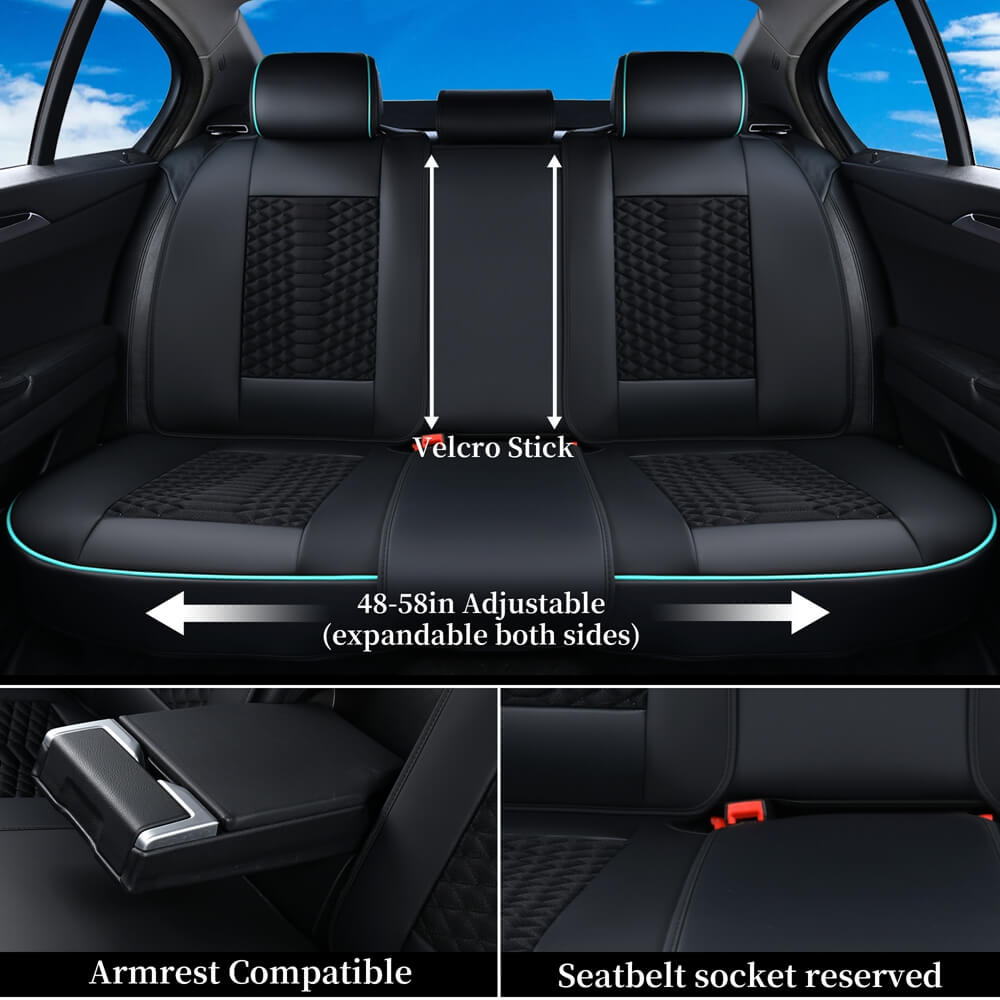 Coverado 5 Seats Full Set Car Seat Covers Fabric & Leather Front and Back Auto Seat Protectors Universal Fit