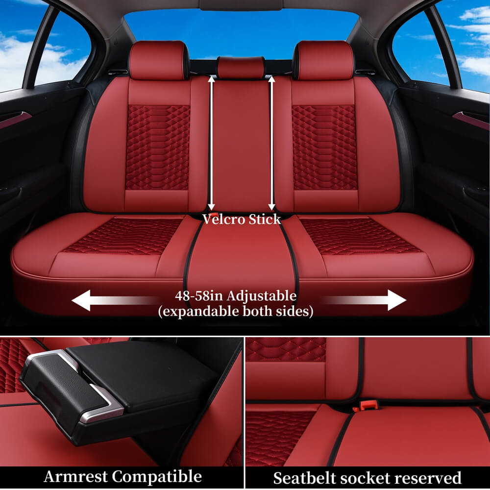 Coverado 5 Seats Full Set Car Seat Covers Fabric & Leather Front and Back Auto Seat Protectors Universal Fit