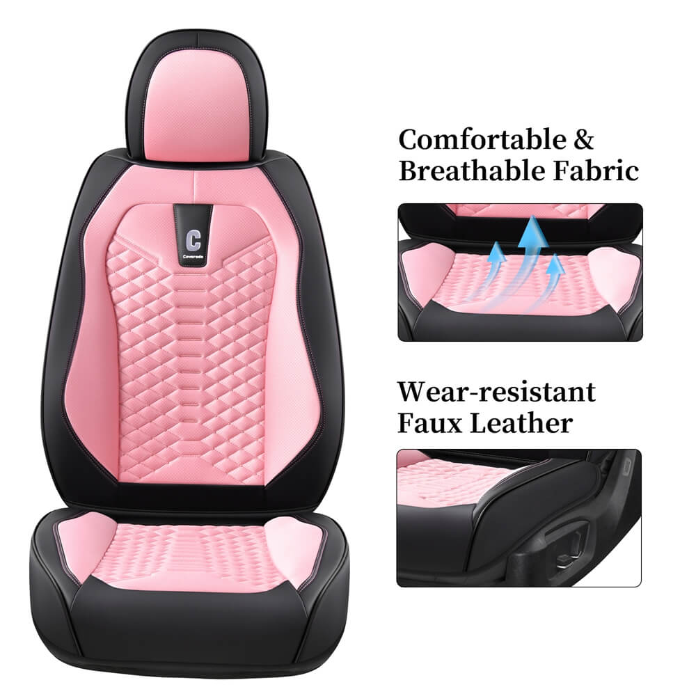 Coverado 5 Seats Full Set Car Seat Covers Fabric & Leather Front and Back Auto Seat Protectors Universal Fit