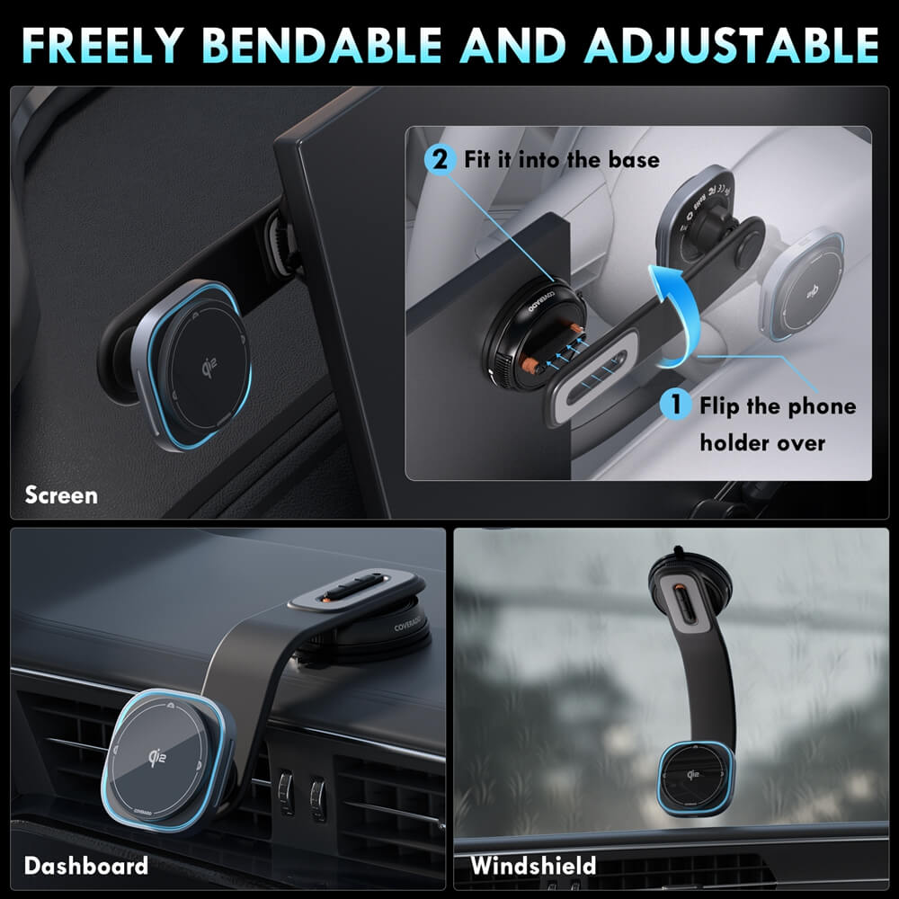 Coverado Car Wireless Charger Magnetic 15W Car Mount Fast Charging Phone Holder for iPhone 16 15 14 13 12