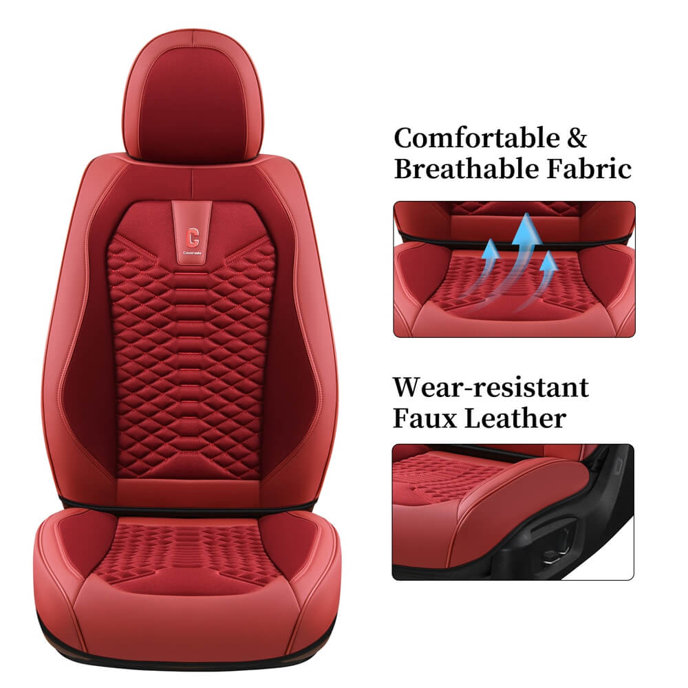 Coverado 5 Seats Full Set Car Seat Covers Fabric & Leather Front and Back Auto Seat Protectors Universal Fit
