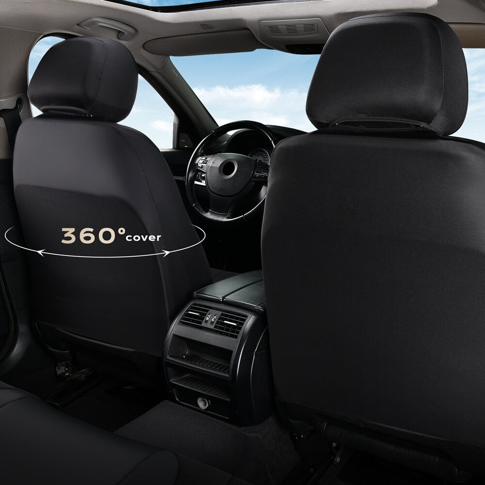 Coverado Car Front and Back Seat Covers PU Leather & Fabric Water Resistant Auto Seat Protectors Universal Fit